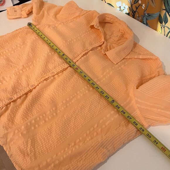 Aerie Seersucker Peach Coverup Oversized Textured Button Down Sz Xl Preppy Beach - Picture 7 of 8